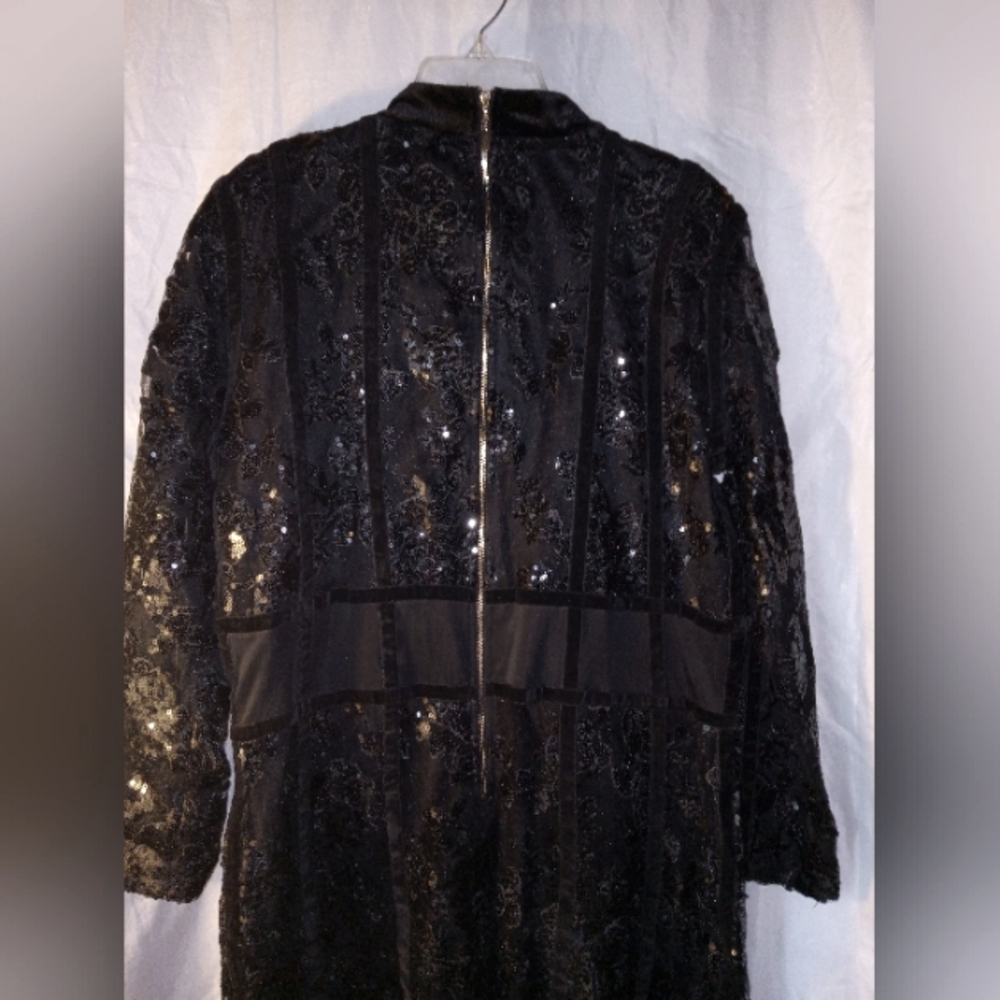Vintage Xtaran dress mesh,velvet, sequins  w/ lace.corset waist classy sheek XL